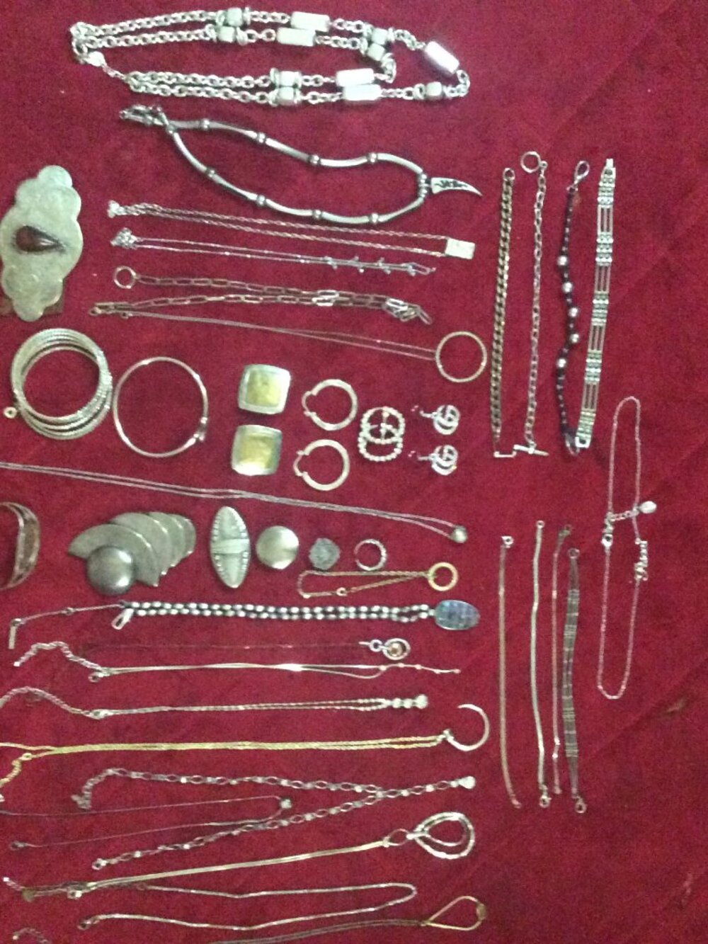 40 - Piece Lot Of Silver Tone Vintage And Retro Jewelry